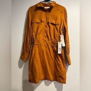 HAPPY X NATURE Long sleeve linen blend mini dress NWT